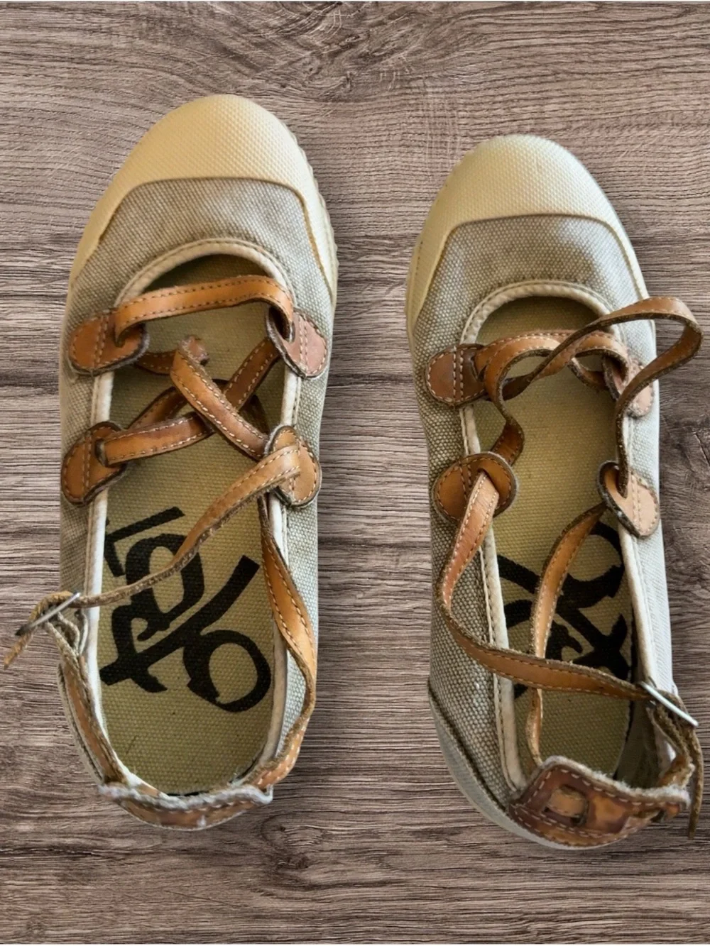 OTBT Women’s Beige Canvas Mary Jane Sneakers with Tan Leather Trim - Picture 3 of 7